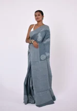 Swastika / A Grey Mul Cotton Handblock Saree - Image 2
