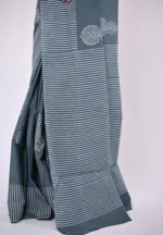 Swastika / A Grey Mul Cotton Handblock Saree - Image 4