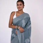 Swastika / A Grey Mul Cotton Handblock Saree