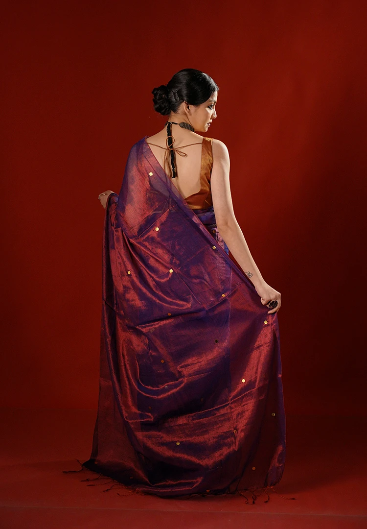 HoJ0150.webp Jamun / A Cotton Tissue Saree - Image 1