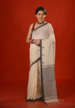 Shada Kalo / A Pure Bengal Handloom Cotton Jamdani Saree - Image 2