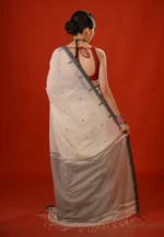 Shada Kalo / A Pure Bengal Handloom Cotton Jamdani Saree - Image 3