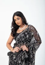 Crimson Rhapsody/ A Chikankari Chiffon Saree - Image 3