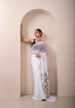 Pearl Perfection/ A Chikankari Chiffon Saree - Image 3