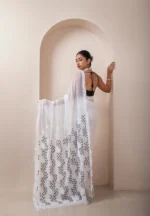 Pearl Perfection/ A Chikankari Chiffon Saree - Image 5