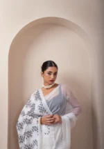Pearl Perfection/ A Chikankari Chiffon Saree - Image 2