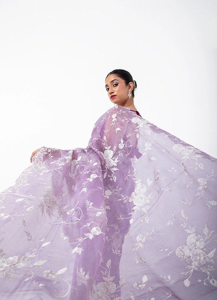 house-of-jayanti7488.webp Lavender Legacy: Pure Organza saree with Kora work - Image 1